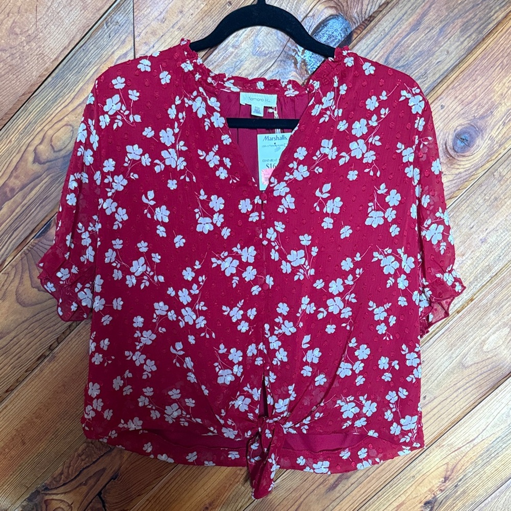 Marshalls Red Floral Tie-Front Crop Top